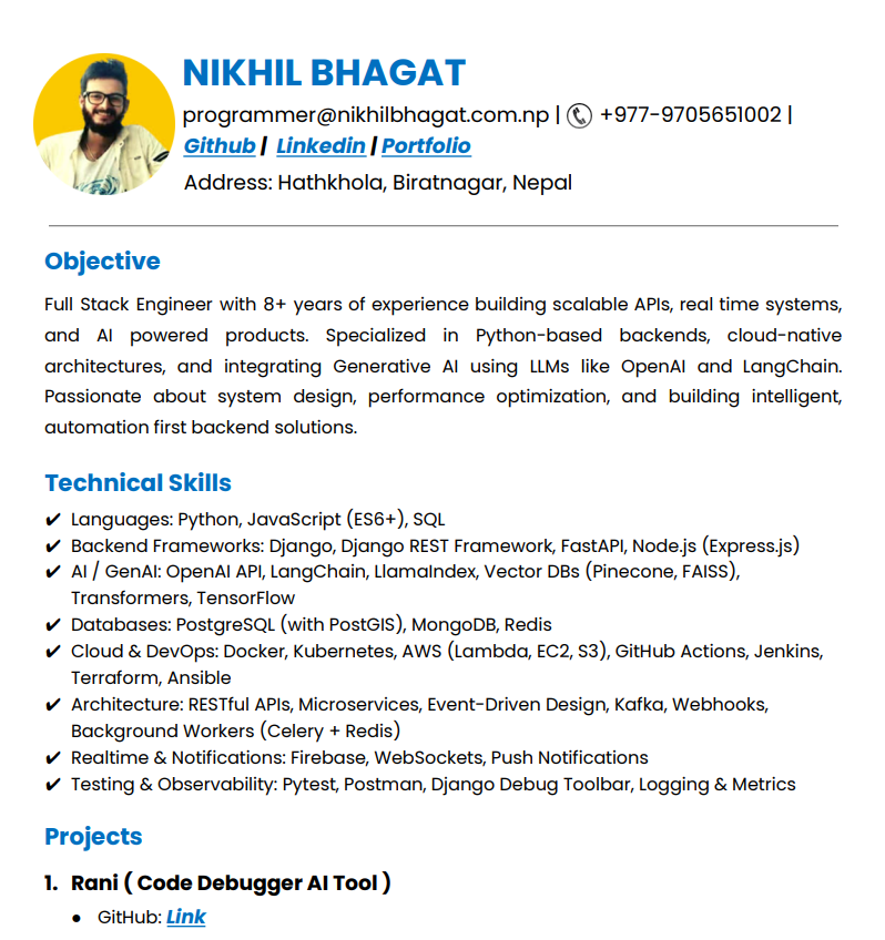 Nikhil Bhagat Resume Preview